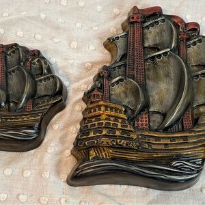 Vintage Ship Sea Wall Decor Plaques Chalkware Plaster Nautical